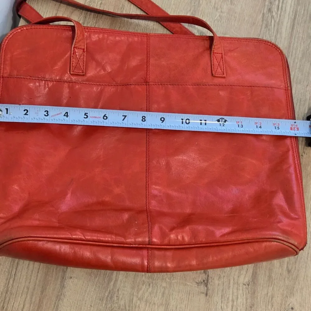 Latico‎ Red Leather Business Tote Bag Shoulder Laptop Full Zip around Organizer